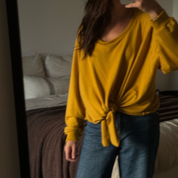 Mustard Yellow Tie Front Sweater by Nude - Picture 5 of 5